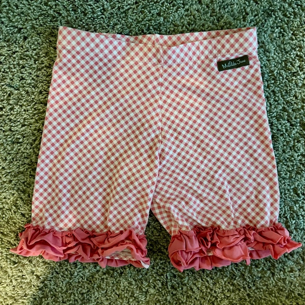 Matilda Jane Pink and White Gingham Ruffle Shorts